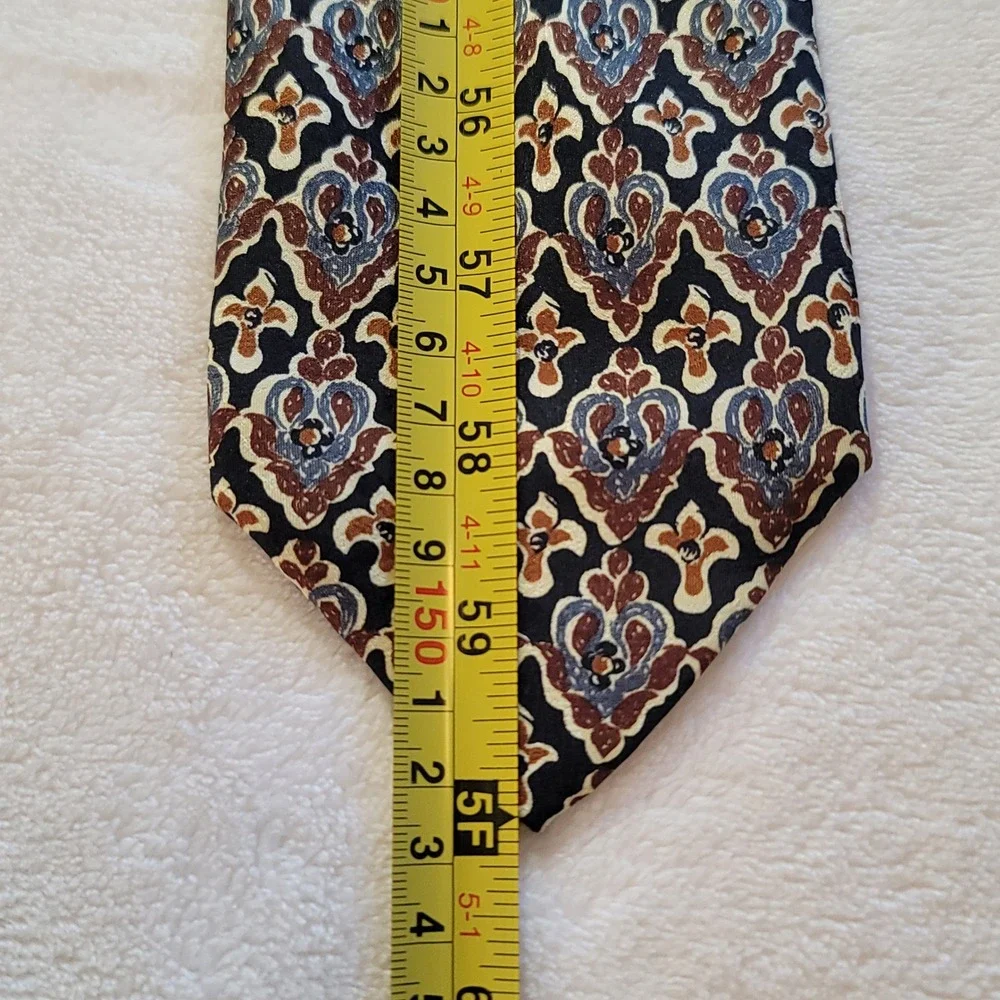 Joseph Abboud Tie Mens OS Blue Brown Damask Geometric Silk Made in Italy Classic
